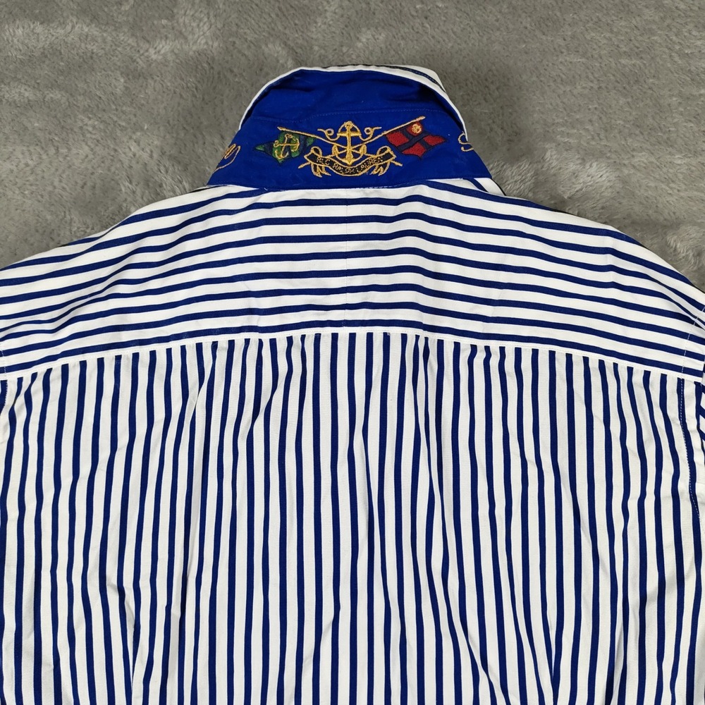 Ralph Lauren Shirt Womens 8 Blue White Striped Yachting Crest Button Up Nautical - Picture 16 of 16
